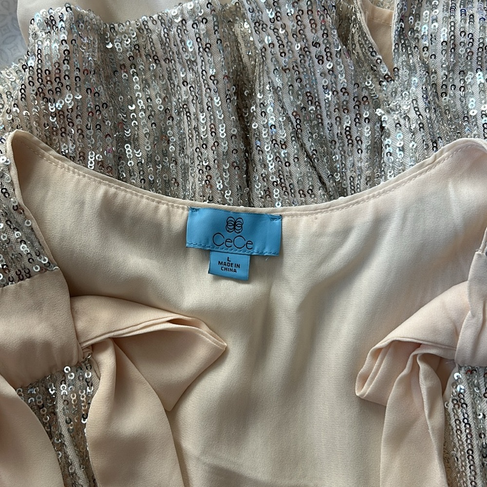 CECE SEQUIN SHIRT TOP BLOUSE SIZE L MSRP $69.00 NWT - Picture 6 of 9